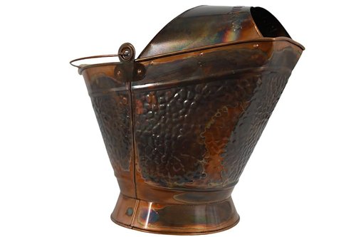 Pellethead Decorative Coal Hod Bucket – Distressed Brass Finish, Snout Spout, Embossed Pattern, Dual Handles for Pellet Stoves, Fireplaces, Hopper Filling & Ash Removal