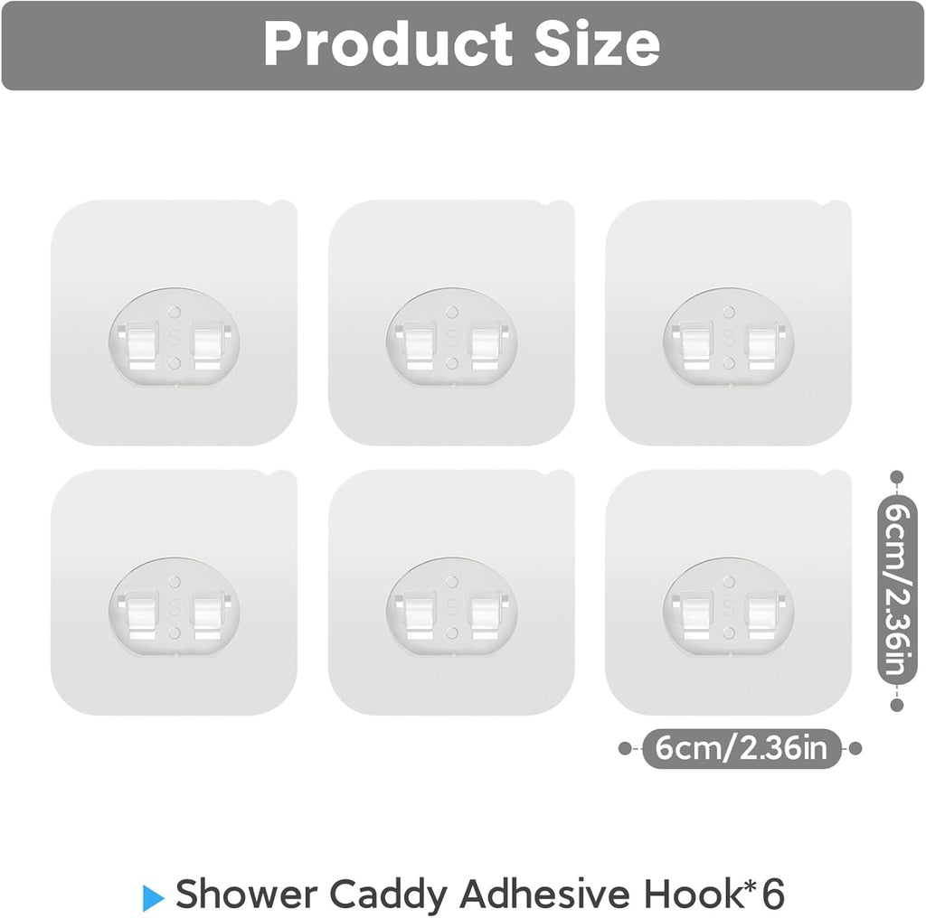 Skiennix Shower Caddy Adhesive Hooks - Strong Waterproof No-Drill Design | 6-Piece Set