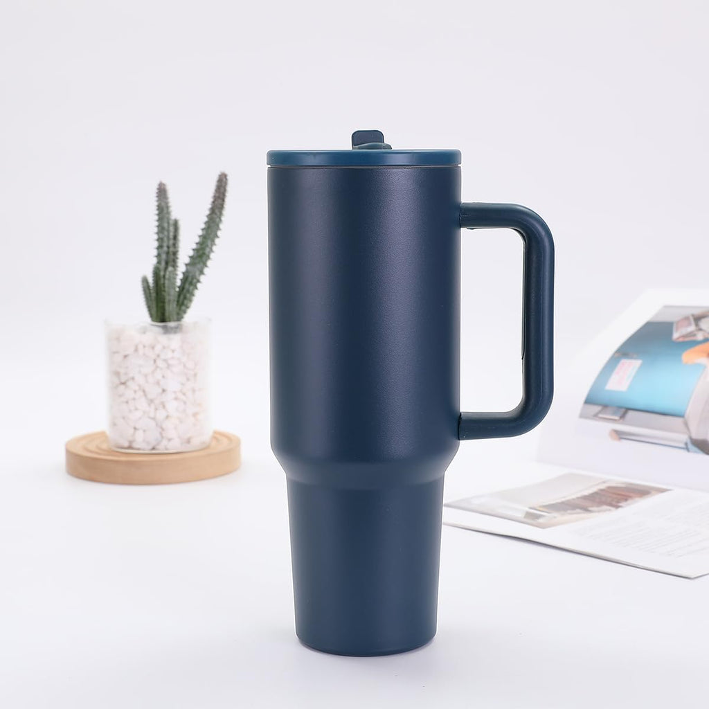 Skiennix 40 Oz Insulated Tumbler - 100% Leakproof Stainless Steel Travel Mug with Handle & Straw | Navy