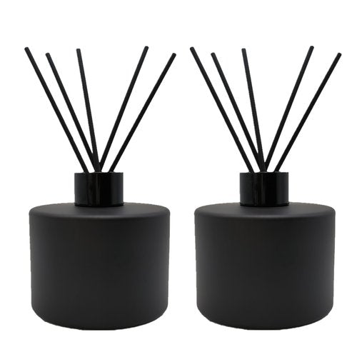2PCS Glass Diffuser Bottles,200ml/6.7oz Essential Oil Jar,Empty Perfume Container with Black Aromatherapy Sticks Use for DIY Replacement Reed Diffuser (Round Matte Black)