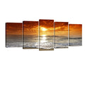 Wieco Art Grand Sight Sunset Ocean Canvas Prints Wall Art Sea Beach Pictures to Photo Paintings Landscape Decor for Living Room Bedroom Home Decorations 5 Panels Modern HD Seascape Giclee Artwork