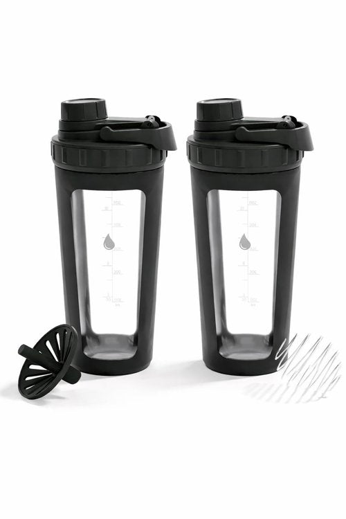 Paddi Glass Shaker Bottle for Protein - Odorless, BPA Free, Leak-Proof - 24 OZ | Graduated Ideal Fitness, Milkshake and Smoothies (X2)