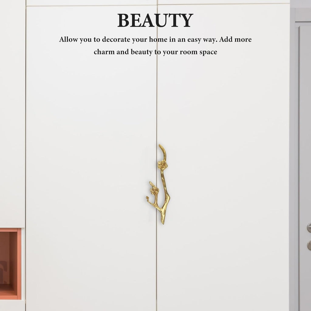 Uonlytech Brass Flower Branch Cabinet Handle - 5.91 Inch Decorative Drawer Pull for Kitchen & Bathroom