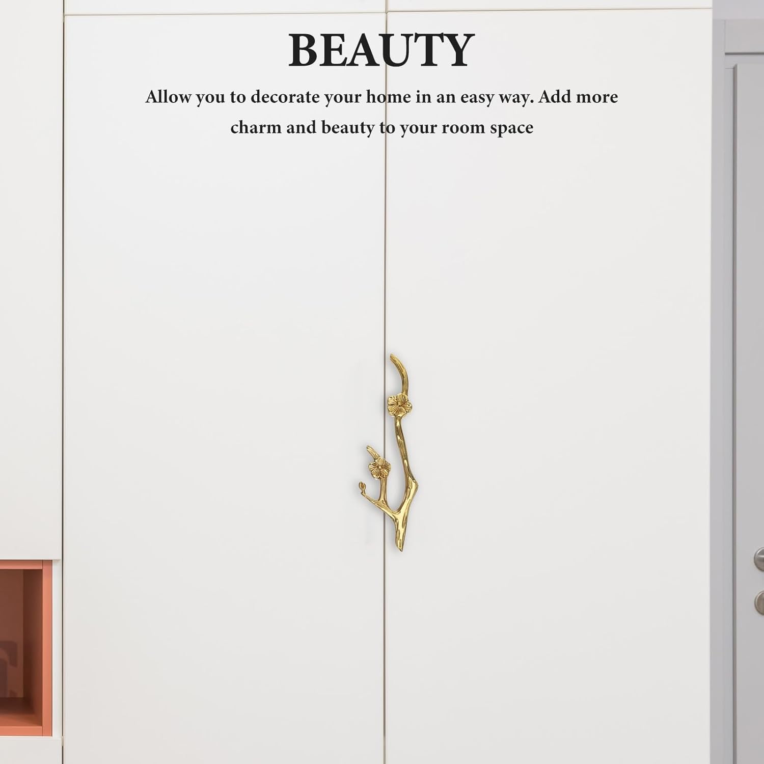 Uonlytech Brass Flower Branch Cabinet Handle - 5.91 Inch Decorative Drawer Pull for Kitchen & Bathroom