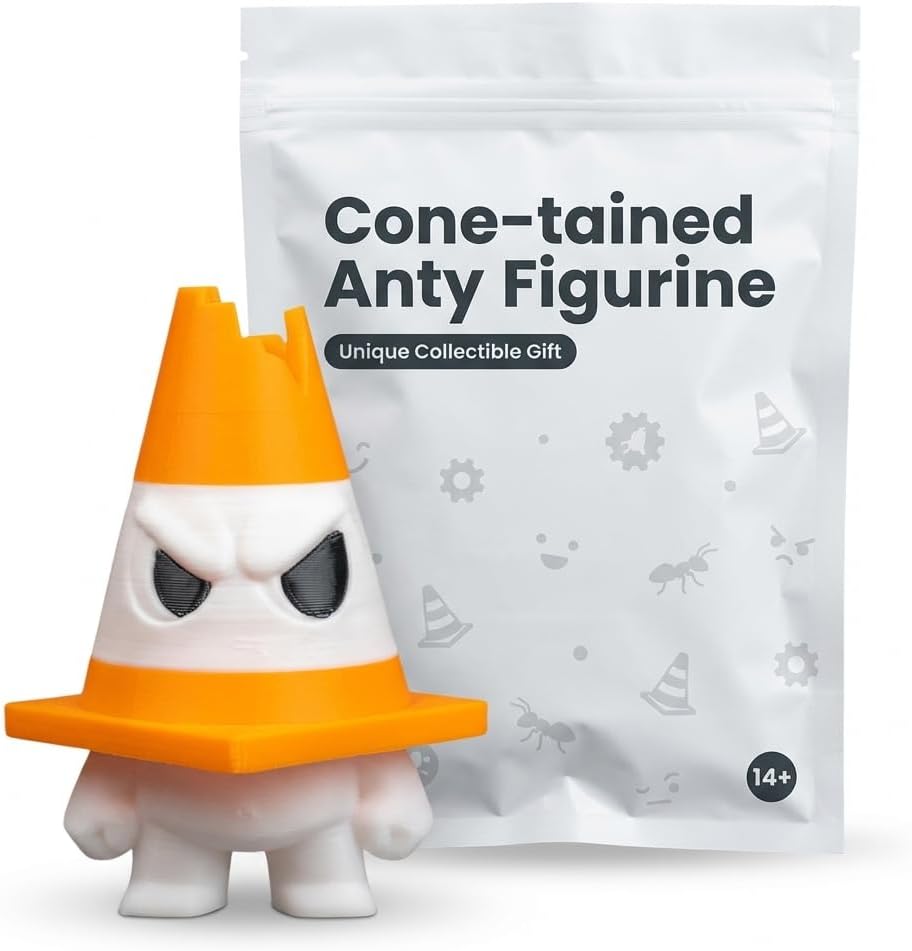 Anty Figurine by Cone-tained - Quirky Angry Traffic Cone Character | Unique 3D Printed Desk Decor for Teens & Adults
