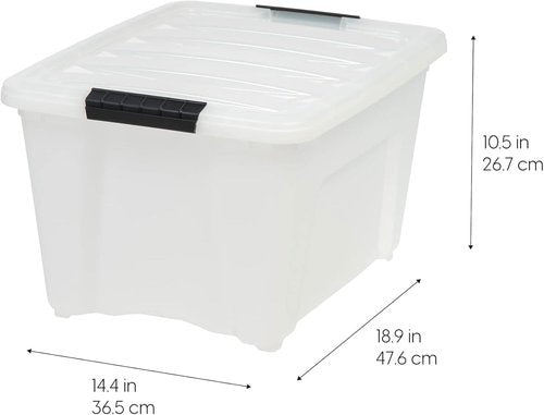 IRIS USA 32 Quart Stackable Storage Bins - 8 Pack Plastic Containers with Latching Lids | Pearl Color