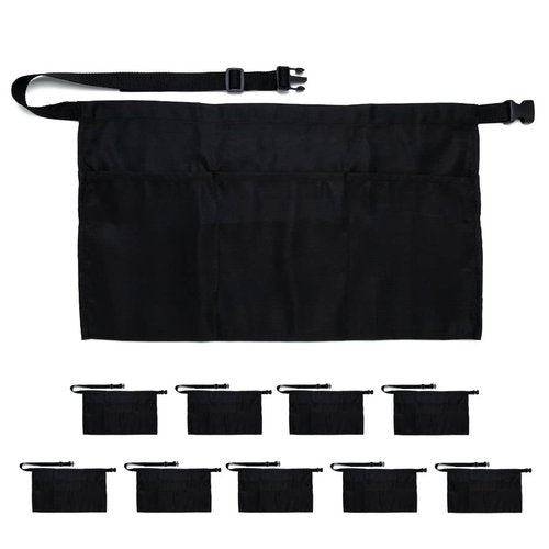 iServ 10-pack Black Waist Apron with 3 pockets (21x12 inches). Clip-on Server Apron. Restaurant Half Aprons Waitress, Waiter, Server, Bartender, Busser, Barista, Money Apron, Check Holder, Organizer