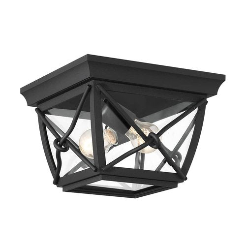 Designers Fountain Belmont 2-Lights Outdoor Flush Mount Ceiling Light, 10 Inch Lighting Fixture for Porch, Patio and Entryway, Black, 34835-BK