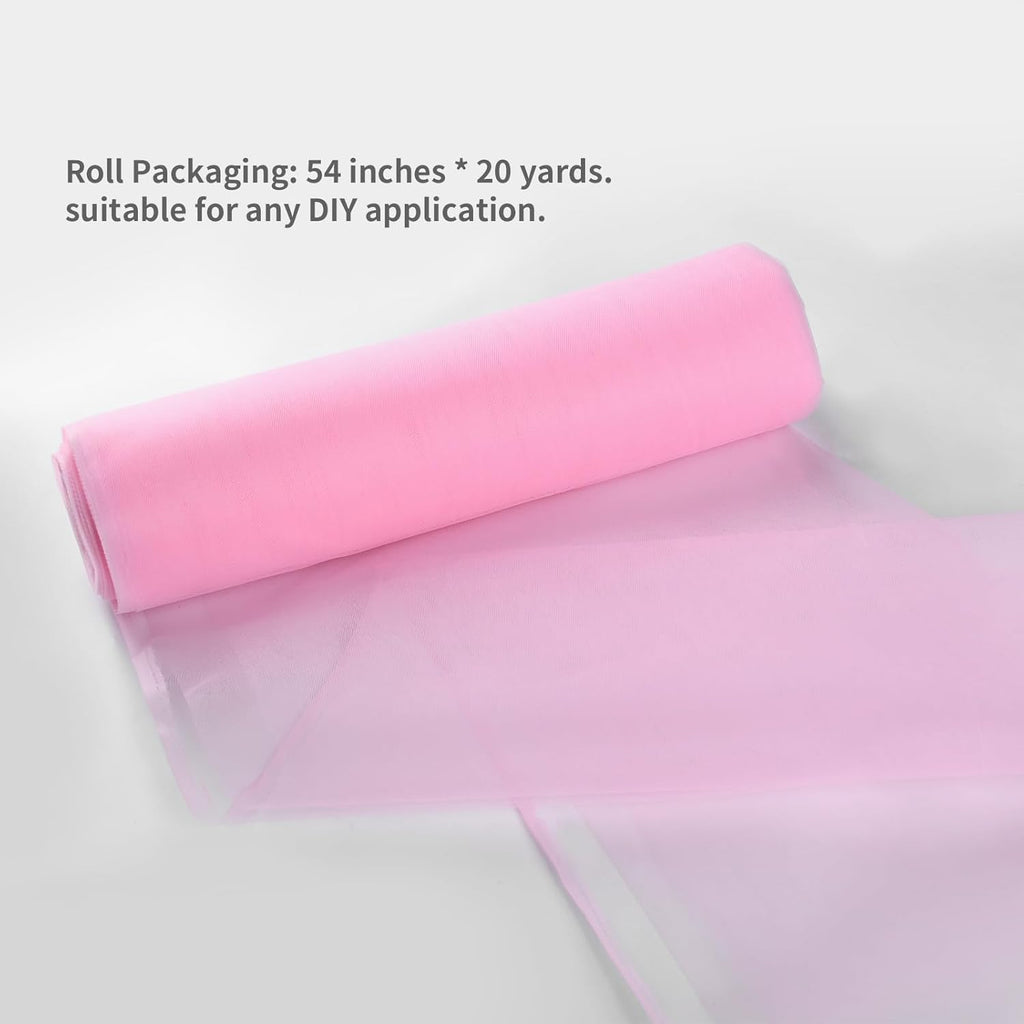 Skiennix Tulle Fabric Rolls - 54" x 20 Yards for Wedding & Baby Shower Decorations - Pink