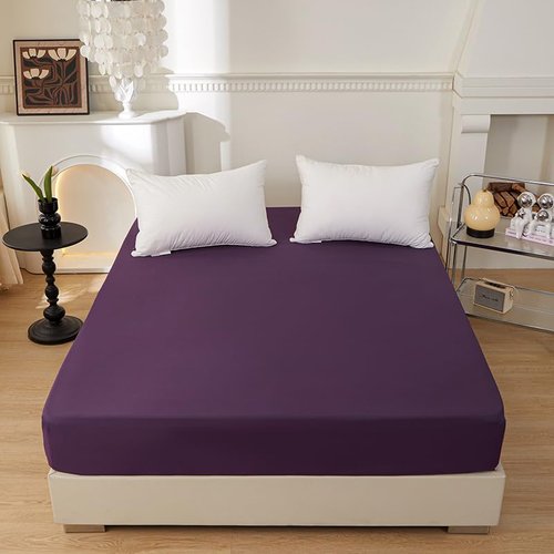 Bedding 1piece Queen Fitted Sheet Only-Queen Size Deep Pocket Bottom Fitted Sheet-Fits 15inches Bed Matress Sheet-Soft and Microfiber-Easy Care-Dark Purple