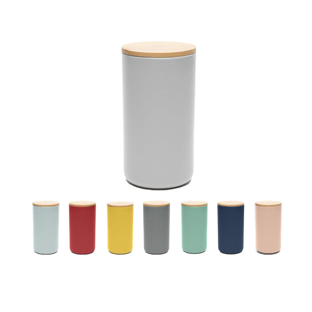 Waggo Simple Solid Ceramic Storage Jar for Pet Treats, Cookies, or Pantry Staples – Airtight Bamboo Lid, Modern Design, Durable Ceramic Container (4.5 Cups, Light Grey)