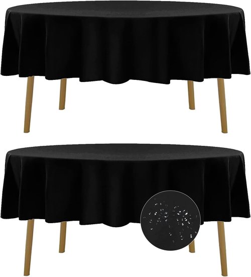 Fokitut Waterproof Round Tablecloth - Stain Resistant & Wrinkle-Free | 60 Inch Black Fabric Cover for Dining, Weddings & Parties