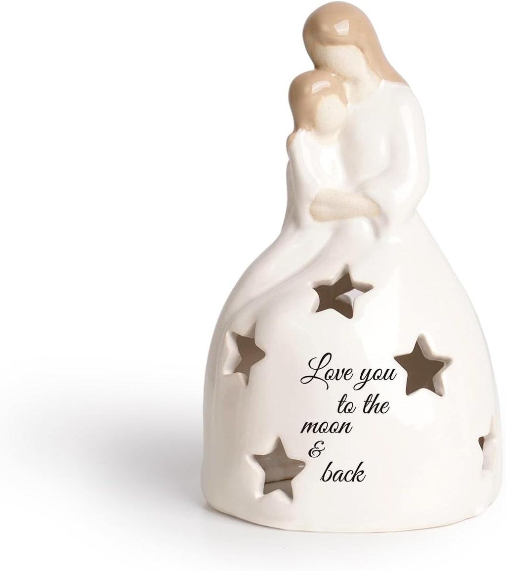 Regine Switzerland | Mother and Daughter Figurine - Heartwarming Candleholder Statue with LED Light