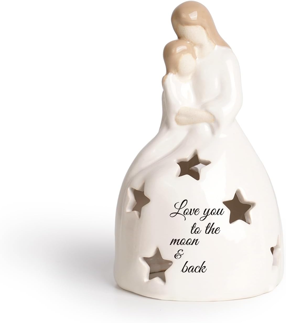 Regine Switzerland | Mother and Daughter Figurine - Heartwarming Candleholder Statue with LED Light