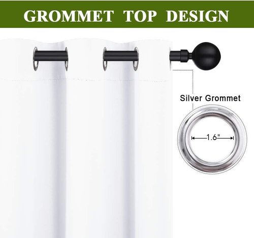 NICETOWN Draperies Curtains - 50% Sunlight Blocking Window Treatment | Grommet Small Bedroom Drapes (2 Panels, 34" x 63", Pure White)