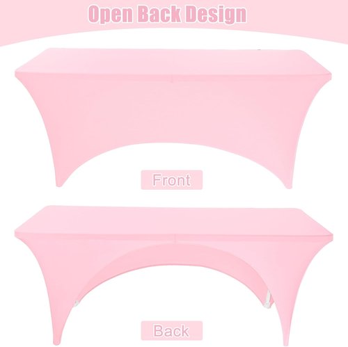 Fivenl Spandex Rectangle Tablecloths - 2 Pack Washable Fitted Covers for 6FT Tables | Open Back Pink