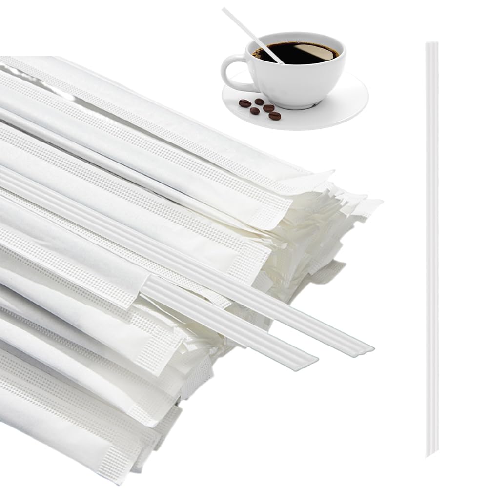 Ouliget Three Hole Coffee Stirrers Sticks Individually Wrapped,2 in 1 Disposable Plastic Coffee Straw for Coffee Milk Tea Cocktail Party Drinking Supplies,7.3 Inches (White)