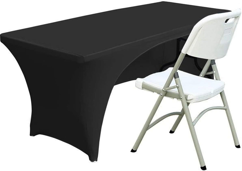 Spandex Table Cover - 4 Ft Fitted Polyester Tablecloth with Open Back - Black