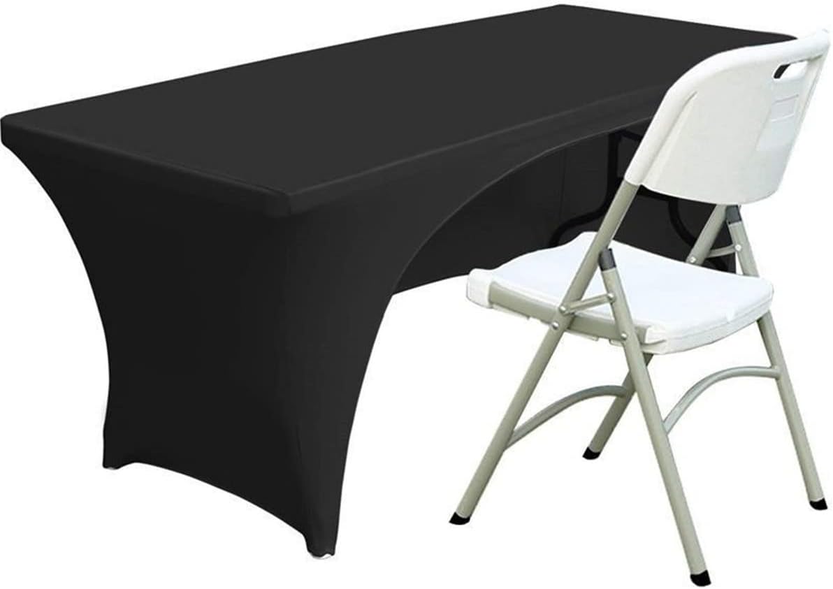 Spandex Table Cover - 4 Ft Fitted Polyester Tablecloth with Open Back - Black