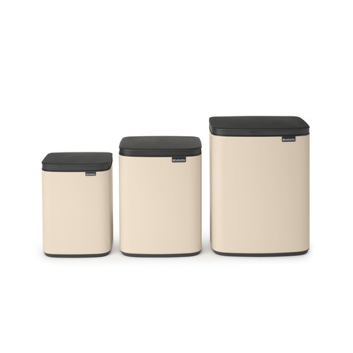 Brabantia Bo Small Lift-Open Trash Can | 3.2 Gal / 12L | Soft Beige | Free Standing Bedroom, Bathroom, Nursery Trash Can, Removable Inner Bucket, Non-Slip Base | +Trash Bags
