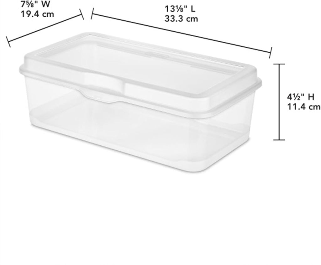 Sterilite 6-Pack Rectangular Large Flip-Top Storage Boxes - Clear Stackable Organizers for Crafts, Photos & More