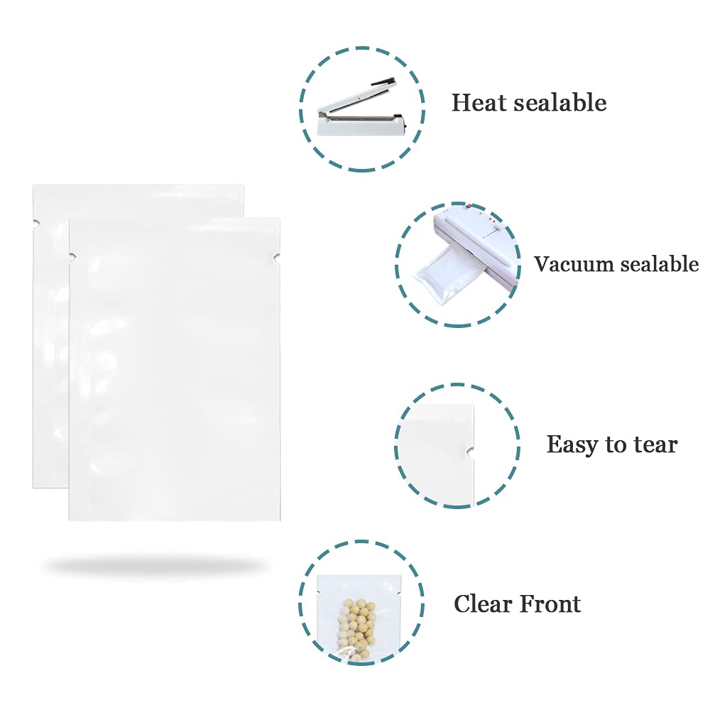PABCK 1000 Pack 3.5x5.1 inch (Usable Size 3.1x4.7 inch) White Front Clear Open Top 2.8mil Plastic Vacuum Pouch Heat Sealable Bags for Food Storage Packets Mini Sample with Tear Notches