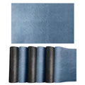 Black Faux Leather Placemats Set of 6, Waterproof Kitchen Blue Table Mats for Dining, Reversible PU Placemats in Crazy Horse Look, Oilproof Wipeable Bridle Leather Placemat for Office 12x18 Inch