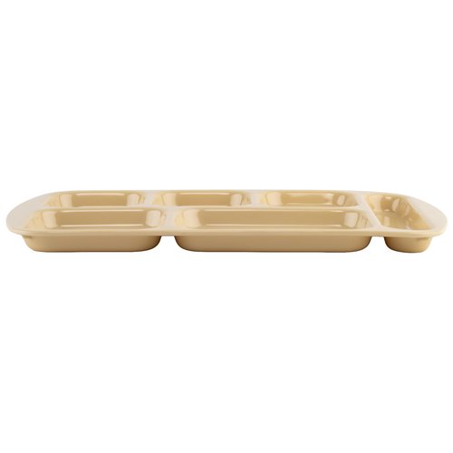 G.E.T. 6 Compartment School Cafeteria Tray, Right Handed, 10" x 15", Tan (12 Pack)