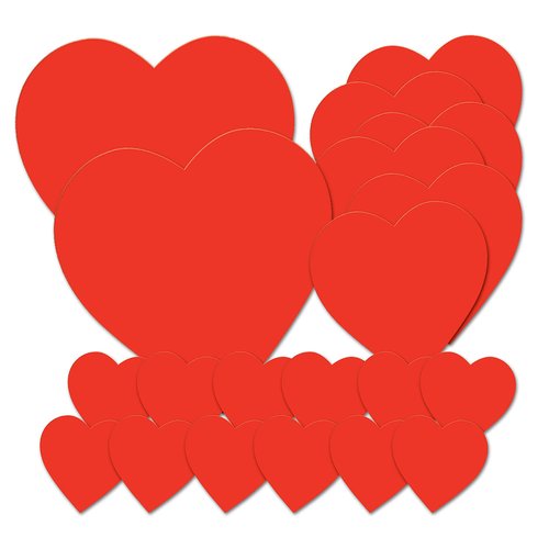 Beistle Printed Cardstock Paper Heart Cut Outs 20 Piece Valentine's Day Decorations, 4", 8.5", 12", Red