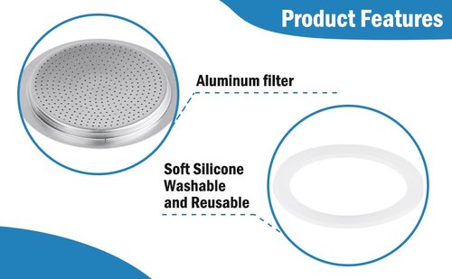 Sivaphe 9 Cup Stovetop Espresso Coffee Maker Replacement Infuser Parts Only for 450ml Aluminum Italian Moka Pot, 1 Filter and 3 Silicone Gasket Seals