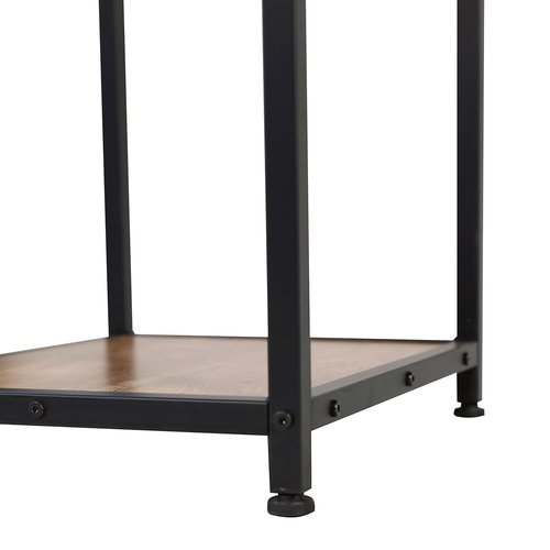 Flash Furniture Jura Metal Bar and Wine Table with Bottle and Stemware Storage, 2 Slanted Bottle Shelves, 3 Stemware Hangers, Waterproof Table Top, Black/Light Brown