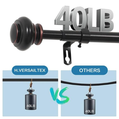 H.VERSAILTEX Curtain Rods for Windows 16.2 to 43.8 Inches 3/4 inch Diameter Adjustable Decorative Telescoping Curtain Rod with Brackets Heavy Duty Splicing Window Rods with Classic Finials, Black