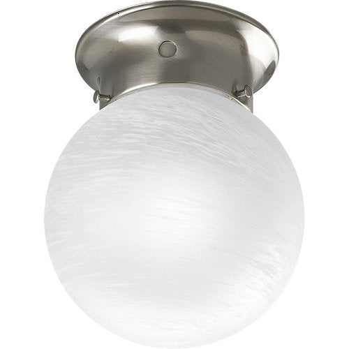 Progress Lighting 1 Light Ceiling Light, 6-Inch Glass Globe Flush Mount Ceiling Lighting Fixture, Dimmable, White Glass, Brushed Nickel (P3401-09)