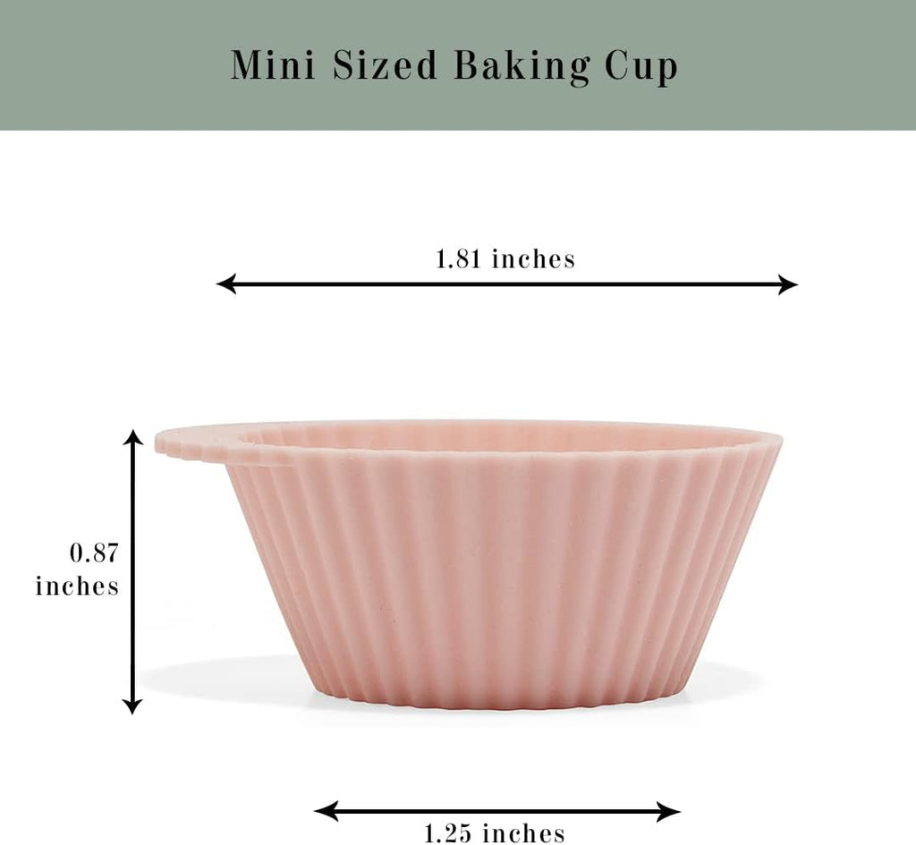 Skiennix Reusable Silicone Baking Cups - BPA Free Muffin Liners, Mini Size, 24 Pack in Pink, Gray, Blue