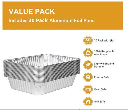 BondOnLum Disposable Aluminum Foil Pan, Family Size Baking Container, Deep Rectangular,9×13 Half Size,Tin Pans for Roasting,Catering,Picnic or Holiday needs (30 Pack w/Lids)