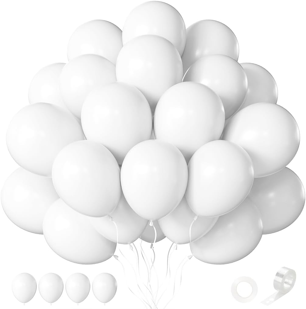 White Balloons - 60 PCS 12-Inch Latex Balloons for Birthday, Wedding, Baby Shower & Holiday Decor