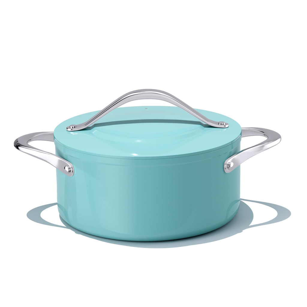CookinCraze Stock Pot 4.5qt Dutch Oven with Lid (9.5"x 4") Nonstick Ceramic Coated Non-Toxic PFAS-Free Even Heat Distribution for Braising, Baking Bread & Soups, Compatible for All Cooktops(Induction/Gas/Electric) Oven Safe to 500°F (Caribbean Blue)