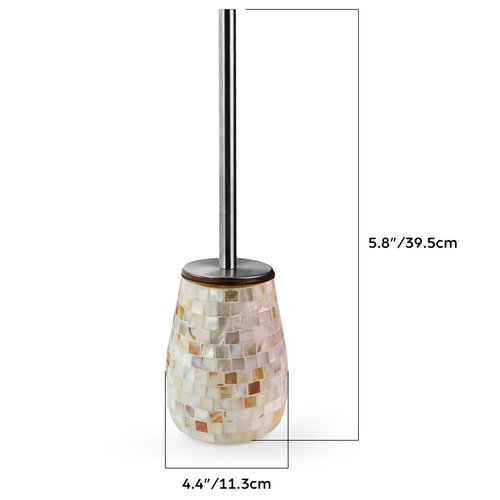 WDHODEC Natural Shell Toilet Brush and Holder Set Mosaic Glass, Stainless Steel Toilet Scrubber Brush, Decorative Toilet Bowl Brush and Holder, Luxury Bathroom Accessories