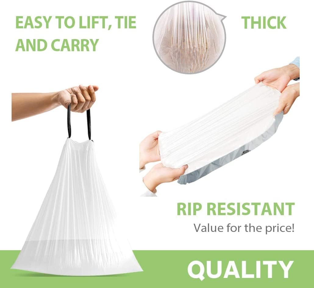 Teivio 4 Gallon Drawstring Trash Bags - 140 Count Strong Bathroom & Kitchen Bin Liners | White
