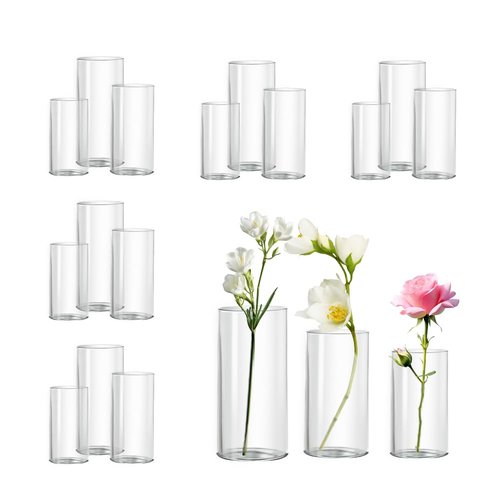 Zomiol Glass Cylinder Vase Set of 18 for Centerpieces, 4,4.7,6 inch Tall Clear Vase Bulk Floating Candle Holder for Wedding Table Home Décor and Party