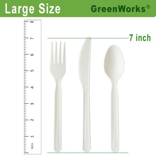 GreenWorks 500 Count 7" Series Heavy-duty Compostable Forks, BPI Certified Individually Wrapped Forks With Compostable Wrapper，Alternative to Plastic Forks