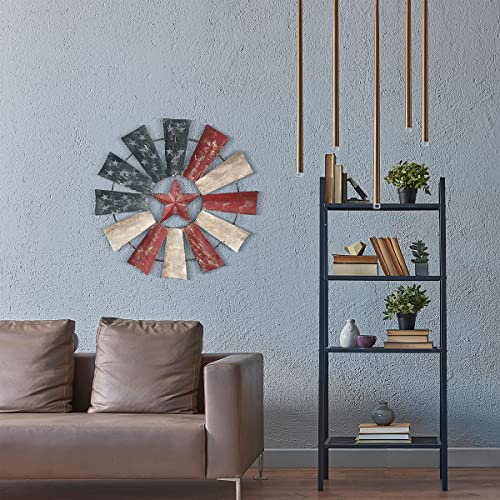 Alpine Corporation 21" Tall Indoor/Outdoor Patriotic Windmill Wall Art Decor