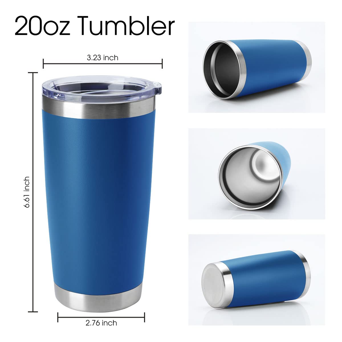 HASLE OUTFITTERS 20oz Tumblers Stainless Steel Mugs with Lid Double Wall Vacuum Insulated Coffee Cups for Cold & Hot Drinks (20oz-Dark Blue, 8 Pack)