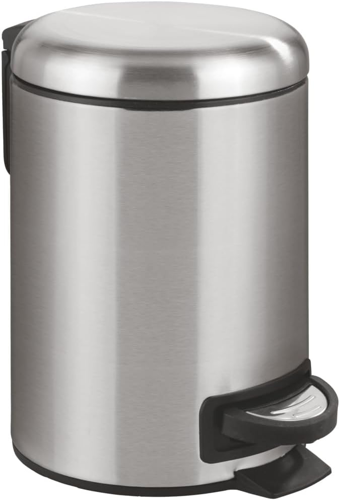 WENKO Stainless Steel Small Trash Can - Pedal Bin with Lid & Removable Inner Bucket | 0.79 Gal, Silver
