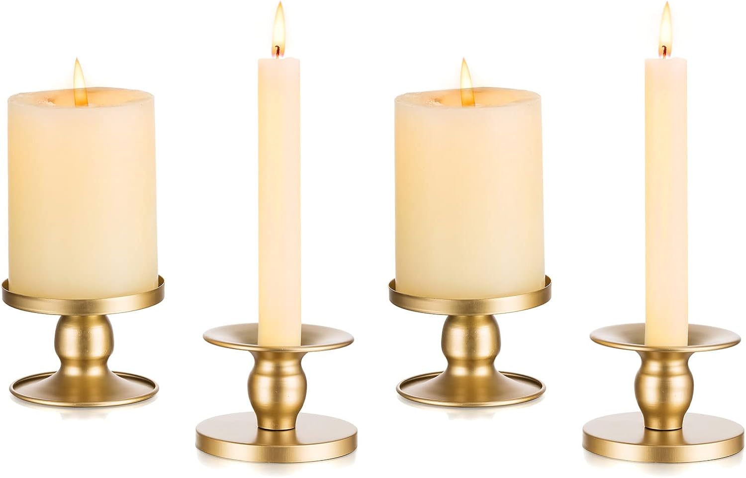 Romadedi Gold Candle Holders - Elegant Pillar & Taper Candle Sticks for Weddings | 4 Pcs Set