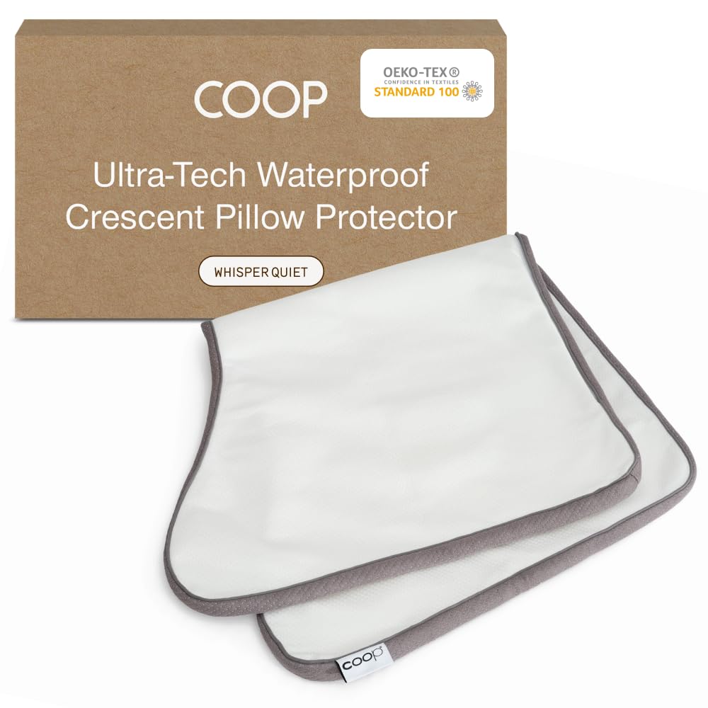 Coop Home Goods Ultra-Tech Waterproof Crescent Pillow Protector – Zippered Covers for Crescent Pillows, Queen Size, Oeko-Tex Certified, Breathable, Machine Washable