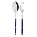 SABRE PARIS - 2-Piece Serving Set - Bistrot Collection - Large Fork & Large Spoon - Stainless Steel & Nylon - Dishwasher Safe - Navy Blue - Brilliant Finish
