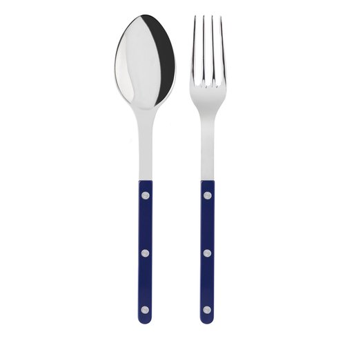 SABRE PARIS - 2-Piece Serving Set - Bistrot Collection - Large Fork & Large Spoon - Stainless Steel & Nylon - Dishwasher Safe - Navy Blue - Brilliant Finish