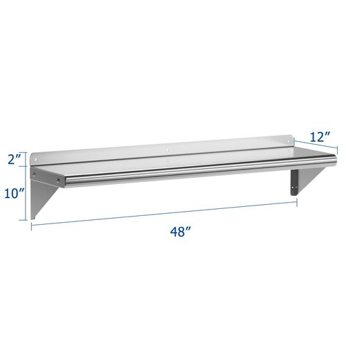 KYBOLT 12" x 48"Commercial Stainless Steel Wall Mounted Shelf for Hanging Pots and Pans - Ideal for Storage in Restaurants, Kitchens, Homes, and Hotels
