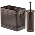 mDesign Metal Compact Toilet Bowl Brush, Rectangle Wastebasket, Garbage Can/Recycling Bin Combo for Bathroom Cleaning/Storage, Holds Tissue, Cotton Balls, Trash, Set of 2 - Bronze